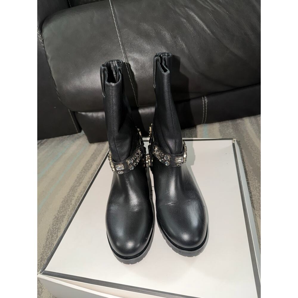 White House Black Market Kristen Leather Moto Rhinestone Boots NEW  9.5 - Picture 6 of 9